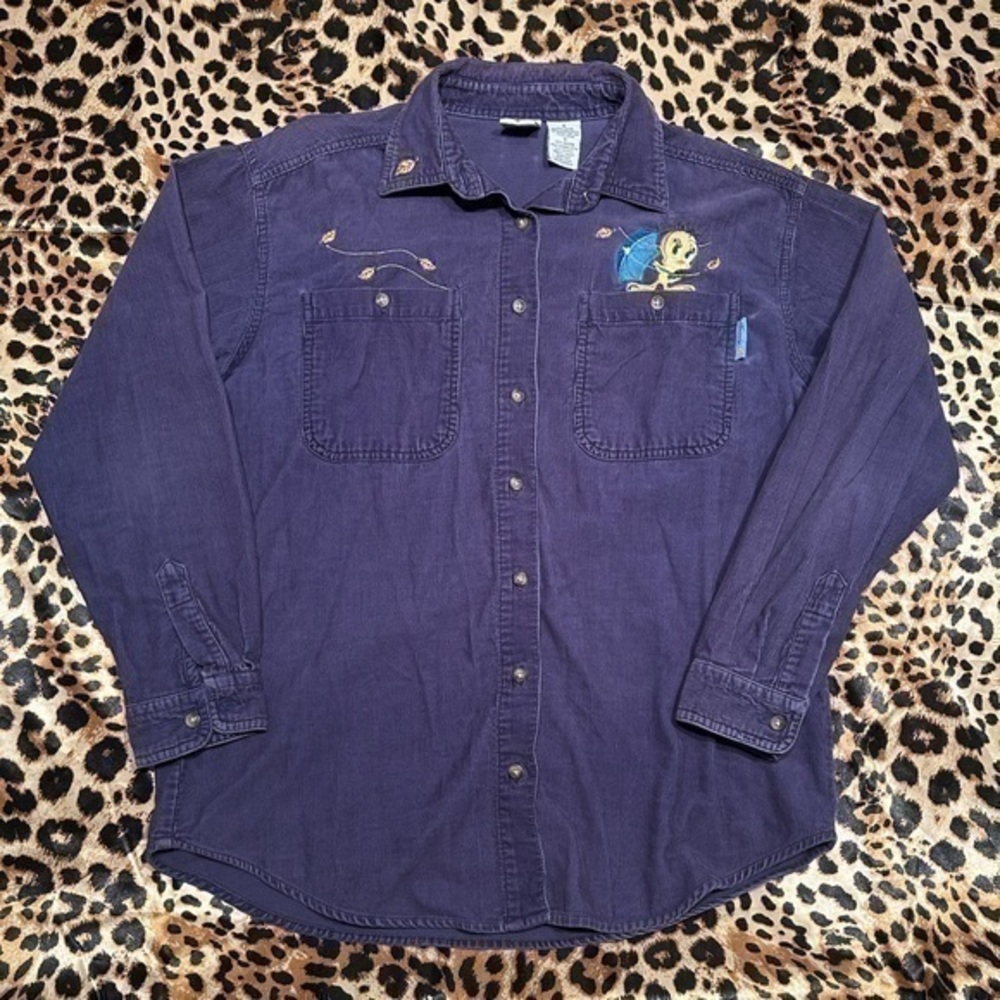 Vintage 2001 Tweety Bird Umbrella Corduroy Button Up Shirt